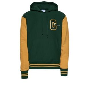 Champion Varsity Hoodie Men’s Size Small Green & Yellow Embroidered Sweatshirt